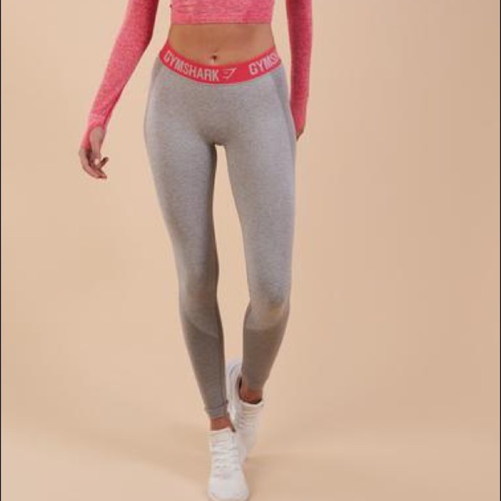 NEW - GYMSHARK Flex Leggings V3 - Light Grey Marl / Sherbert Pink - Medium